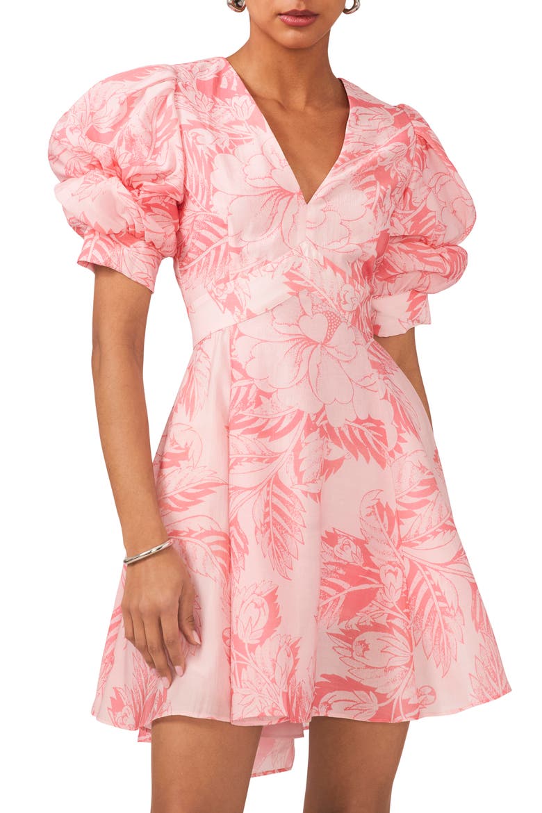 Floral Tiered Bubble Sleeve Minidress, Alternate, color, ROSE GAUZE