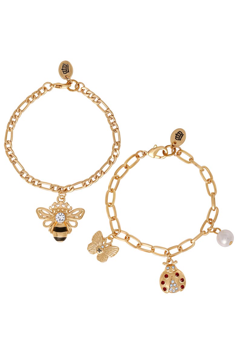 Gold-Tone Charm Bracelet Duo, Ladybug & Bee, Main, color, Gold Tone