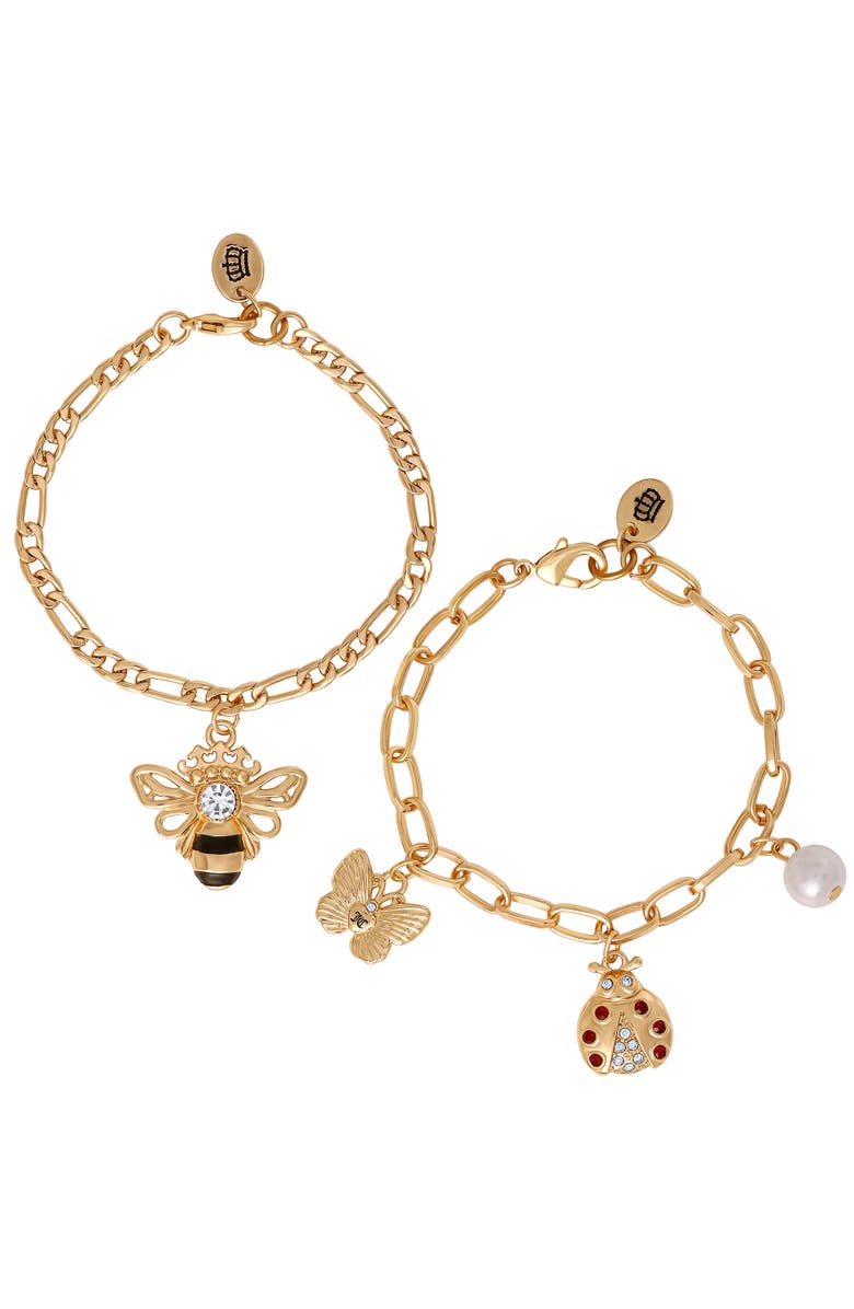 Juicy Couture Gold-Tone Charm Bracelet Duo, Ladybug & Bee, Main, color, Gold Tone