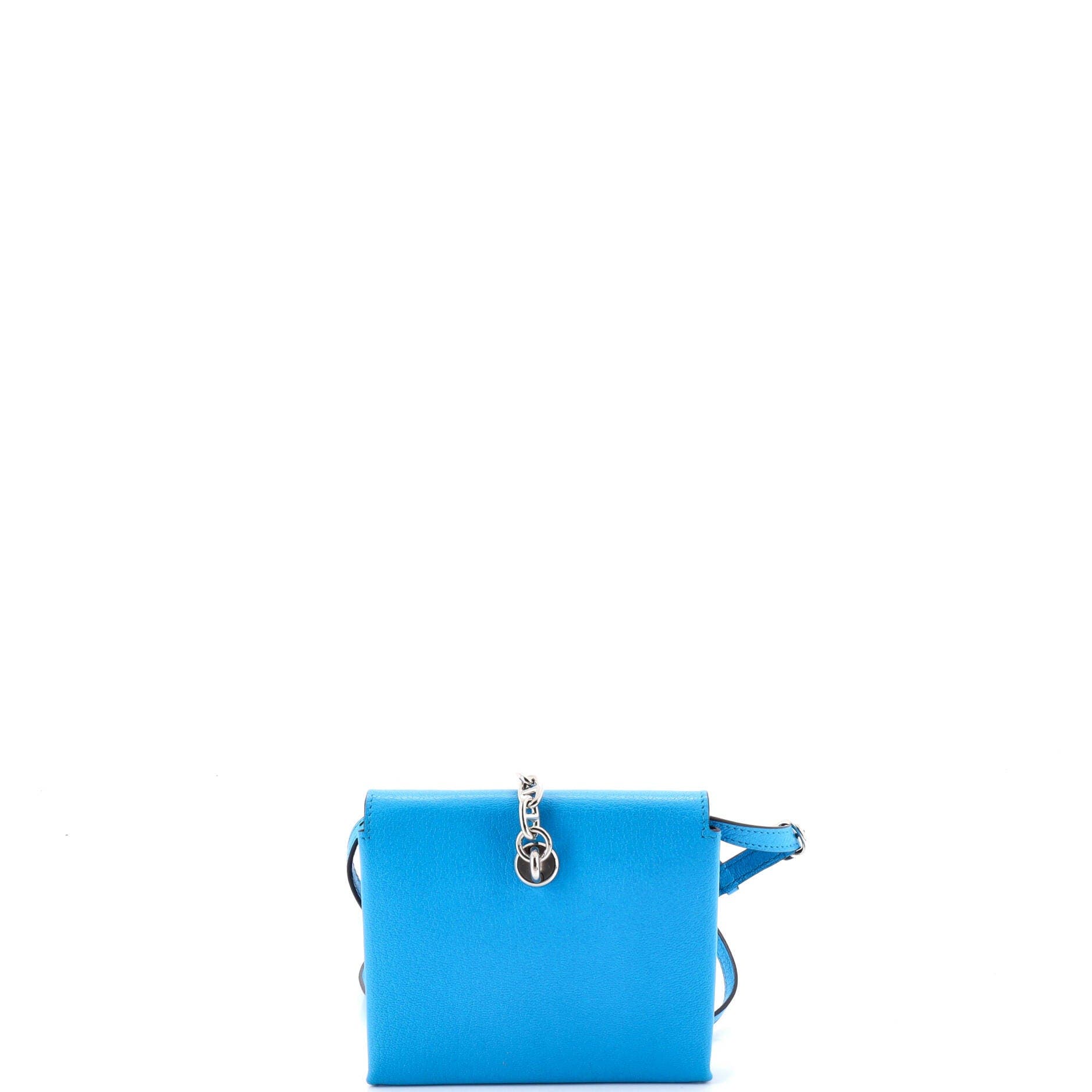Pre-Owned Hermes Chaine d'Ancre Compact Wallet on Strap Chevre Mysore, Alternate, color, Bleu Zanzibar