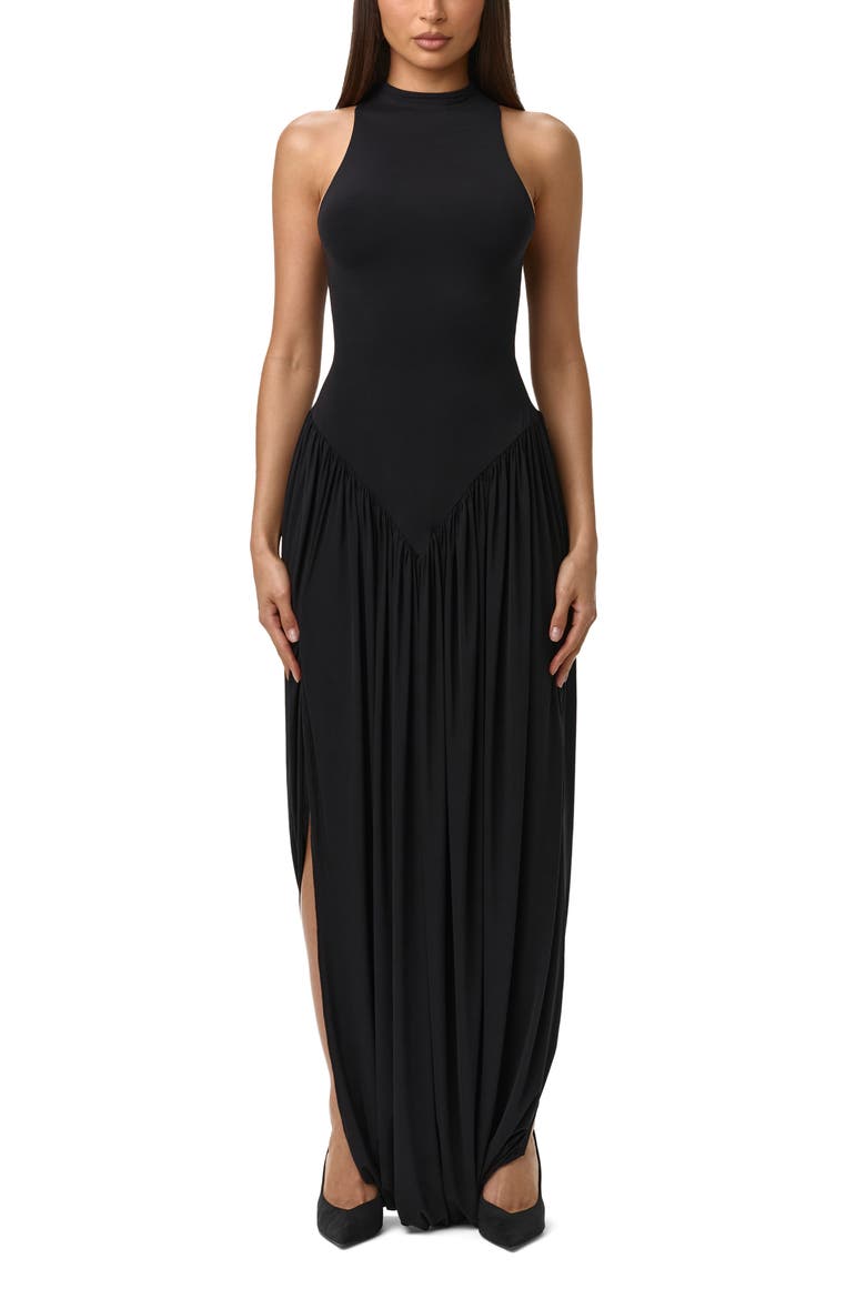 Sleeveless Mock Neck Maxi Dress, Main, color, BLACK