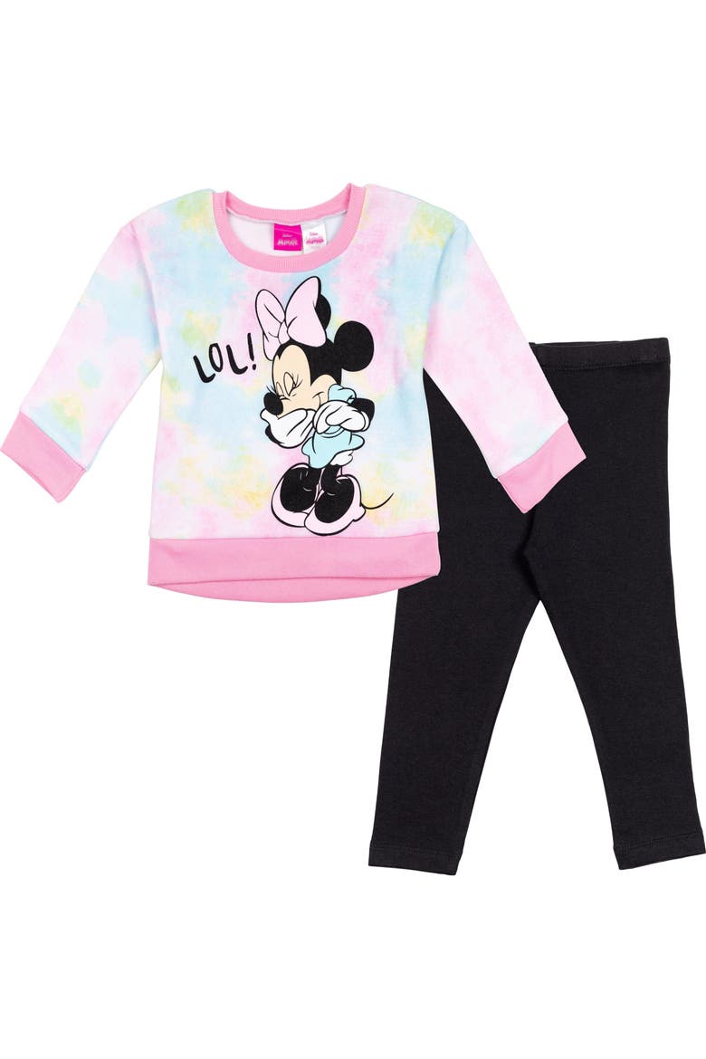 Minnie Mouse Fleece Sweatshirt and Tulle Leggings Set, Main, color, Minnie Tie Dye Black
