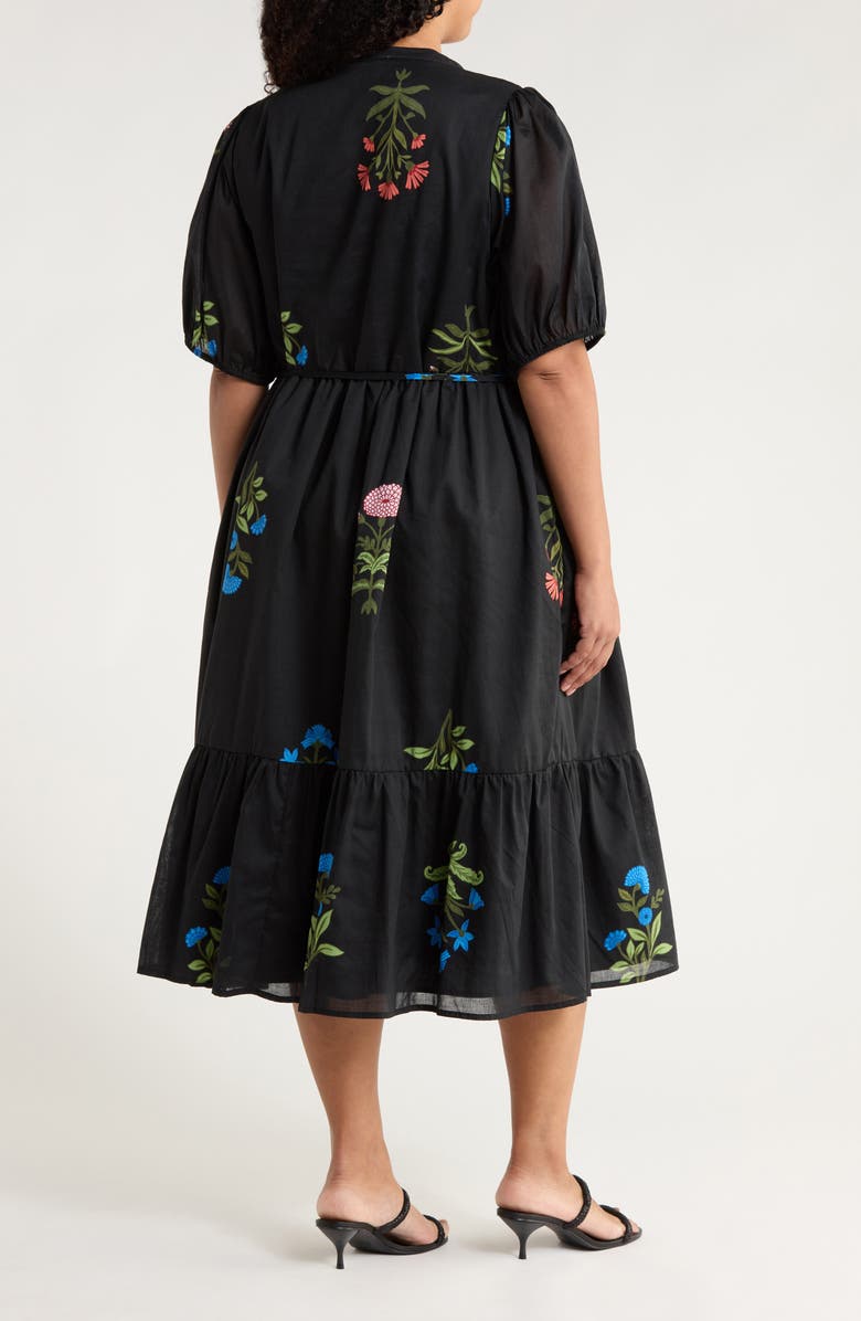 SUGARLIPS Hester Floral Beth Tiered Cotton Midi Dress, Alternate, color, Black-Mul