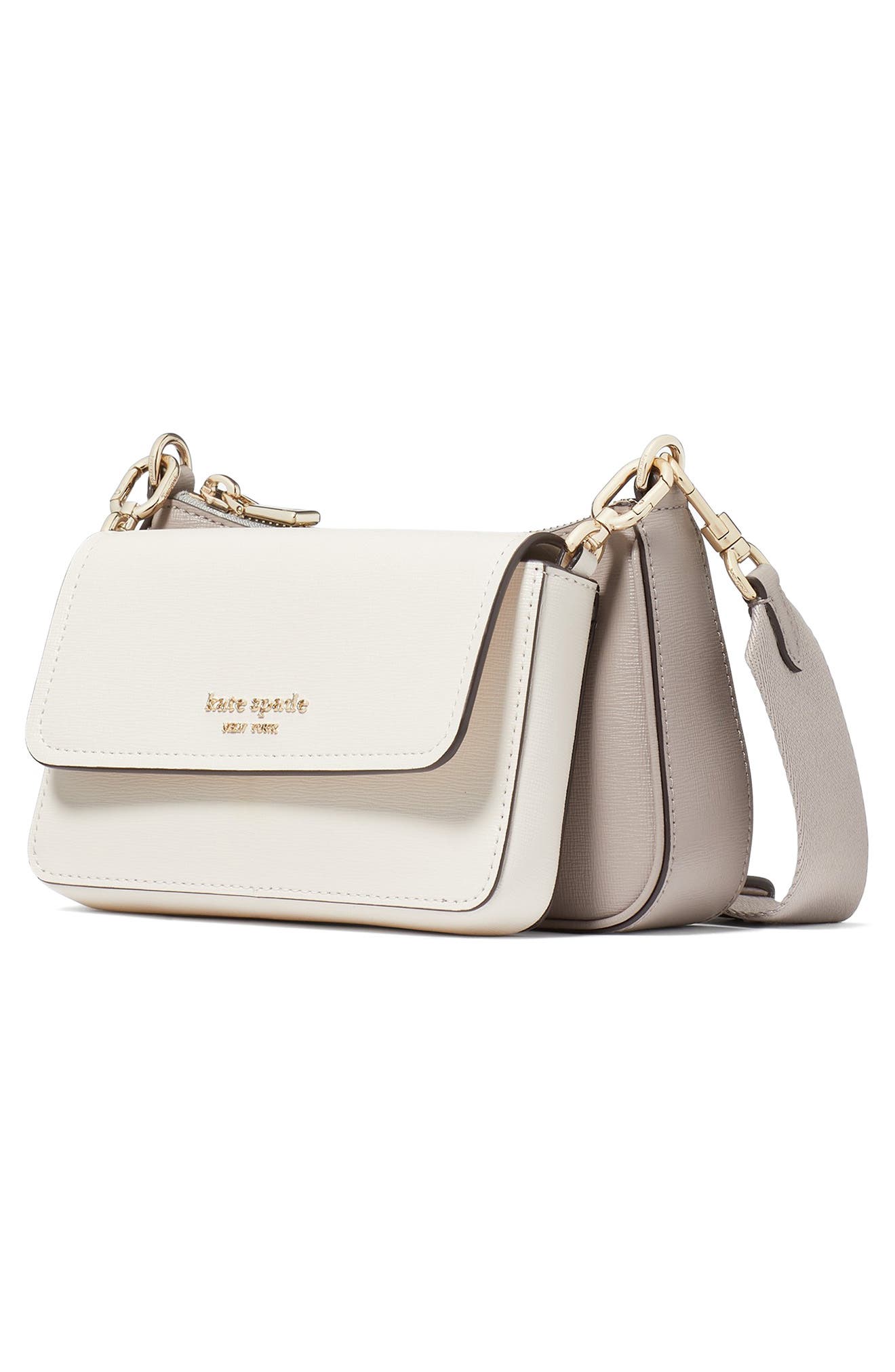 Kate Spade New York double up colorblock leather crossbody bag, Alternate, color, Warm Taupe/ Ivory