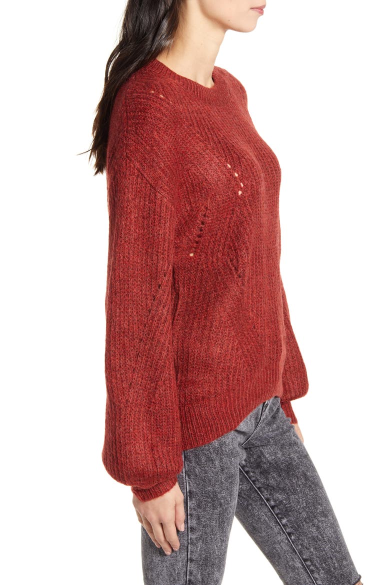 Chunky Pointelle Sweater, Alternate, color, RED RHUBARB HEATHER