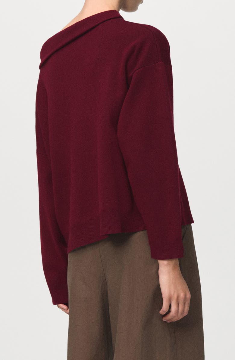 MANGO Ruched Off the Shoulder Sweater, Alternate, color, Maroon