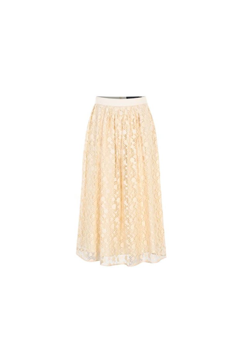 Cotton Lace Detail Regular Fit Midi Skirt, Alternate, color, Ecru