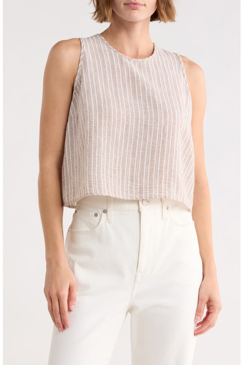 Stripe Sleeveless Cotton Top, Main, color, NATURAL