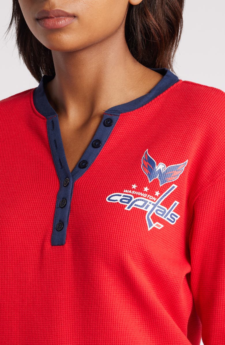 WEAR by Erin Andrews Women's WEAR by Erin Andrews Red Washington Capitals Waffle Henley Long Sleeve T-Shirt, Alternate, color,