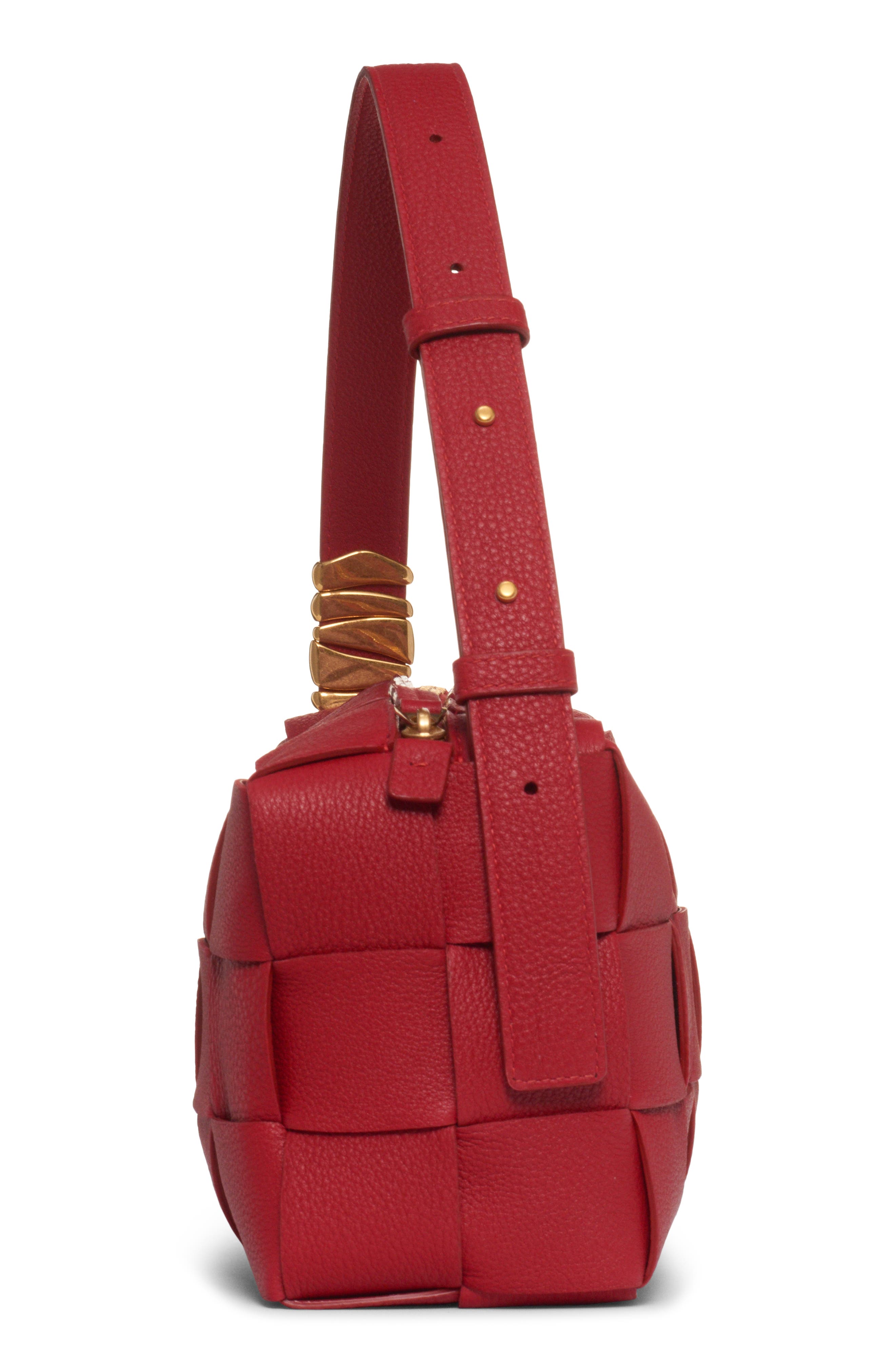 Cassette Intrecciato Leather Shoulder Bag, Alternate, color, APPLE CANDY-GOLD