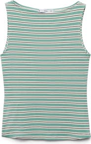 MANGO Stripe Boat Neck Tank Top