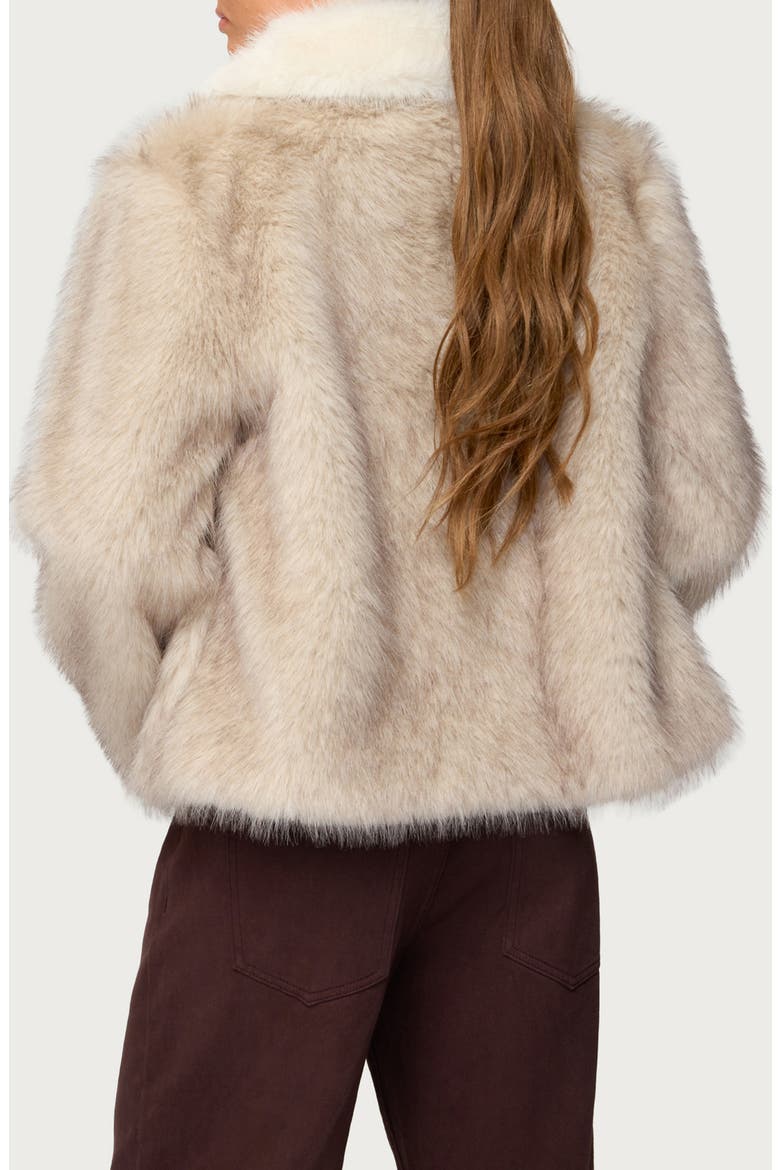 Contrast Collar Faux Fur Jacket, Alternate, color, TAN