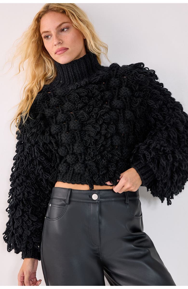 NASTY GAL High Neck Cropped Sweater, Alternate, color, Black