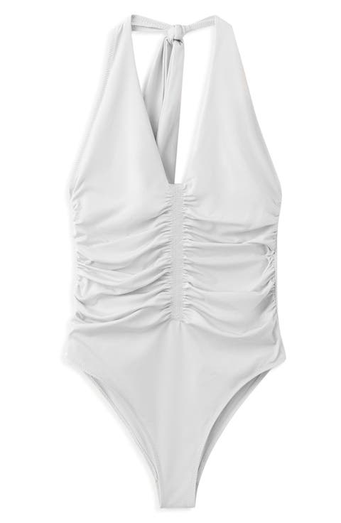 Ruched Halter One Piece Swimsuit