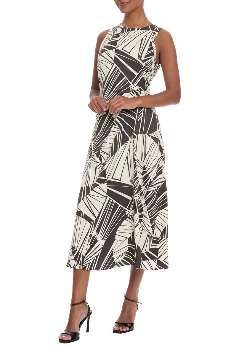 Woven Midi Dress, Alternate, color, WHITE ASPARAGUS/ BLACK OYSTER