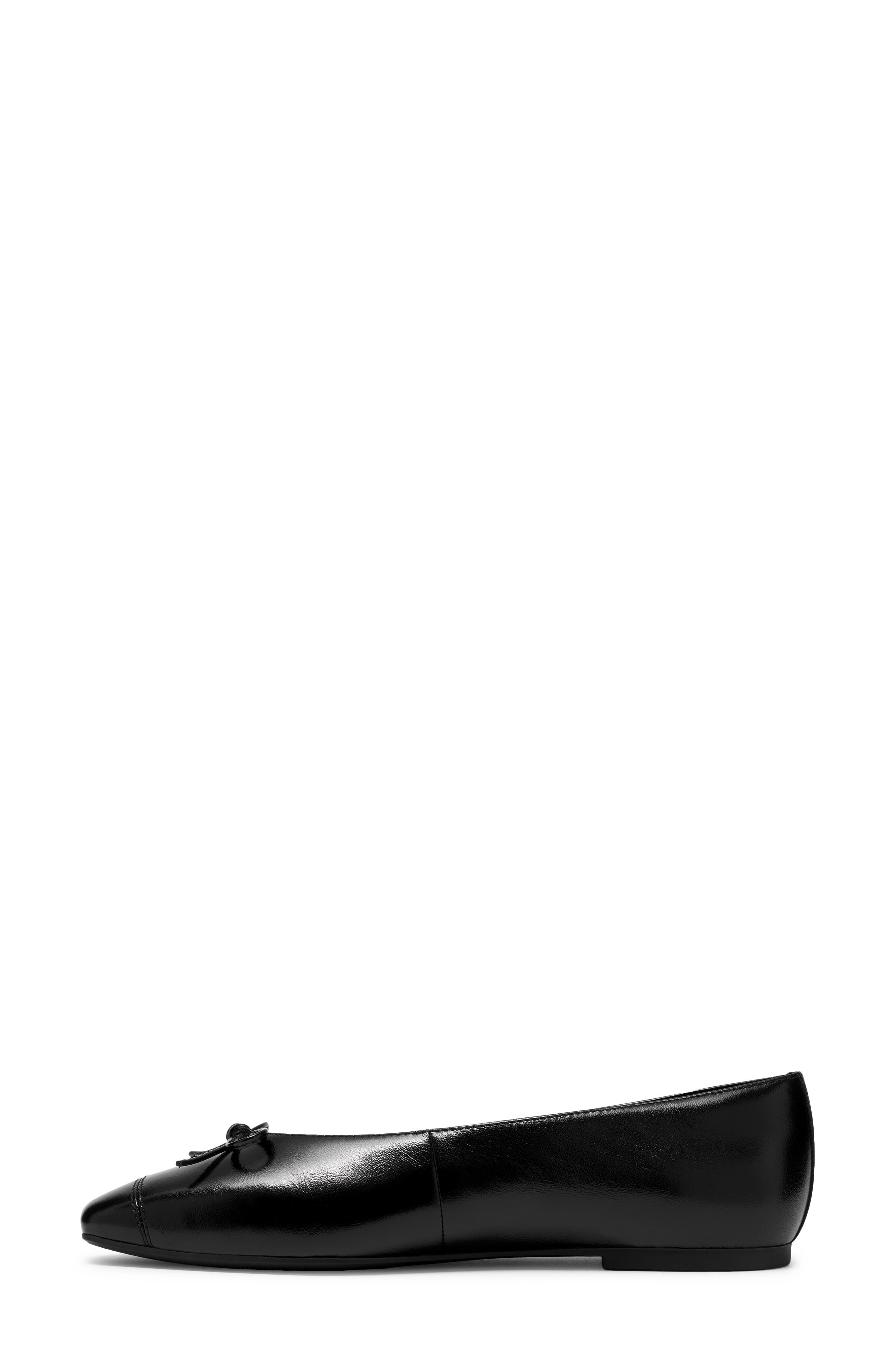 Befana Bow Leather Flat, Alternate, color, BLACK LEATHER