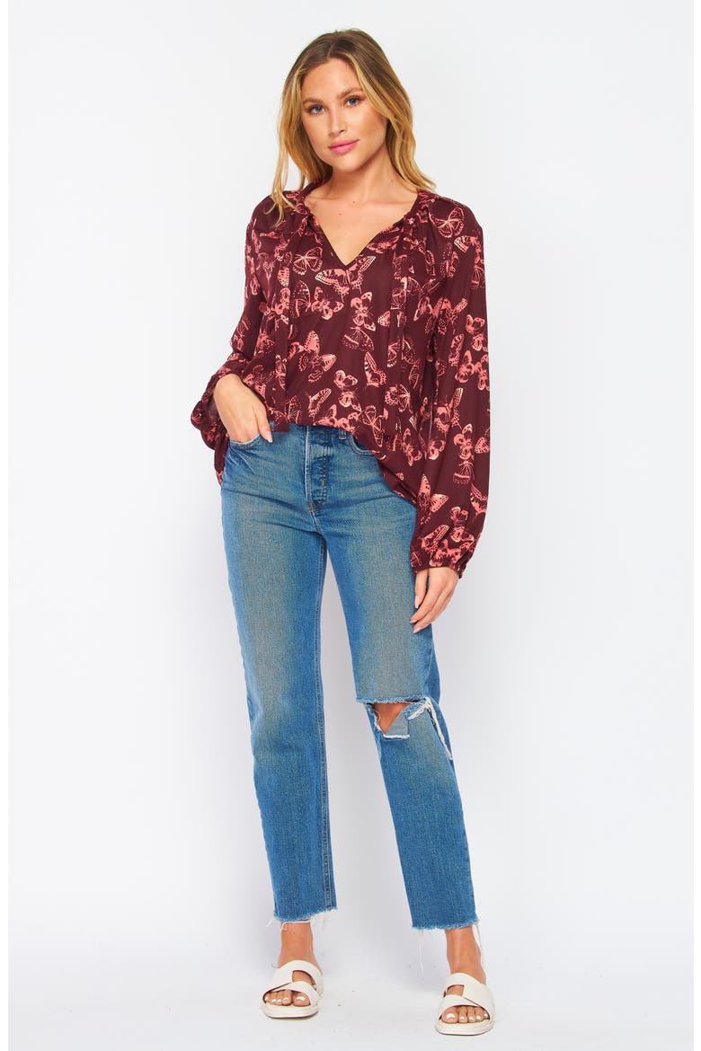 Poet Tie Front Long Sleeve Top, Alternate, color, BURGUNDY