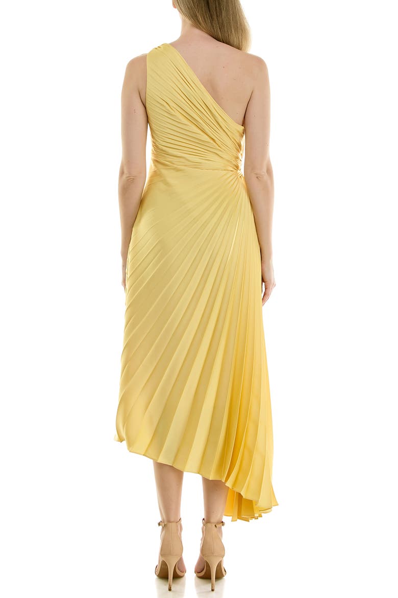 Pleated One-Shoulder Satin Dress, Alternate, color, POPCORN
