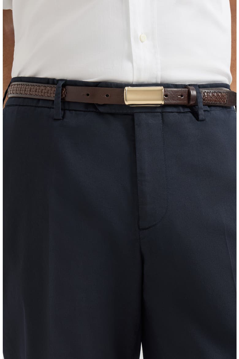 Garment-dyed Italian fit trousers in American Pima comfort cotton gabardine, Alternate, color, Navy Blue