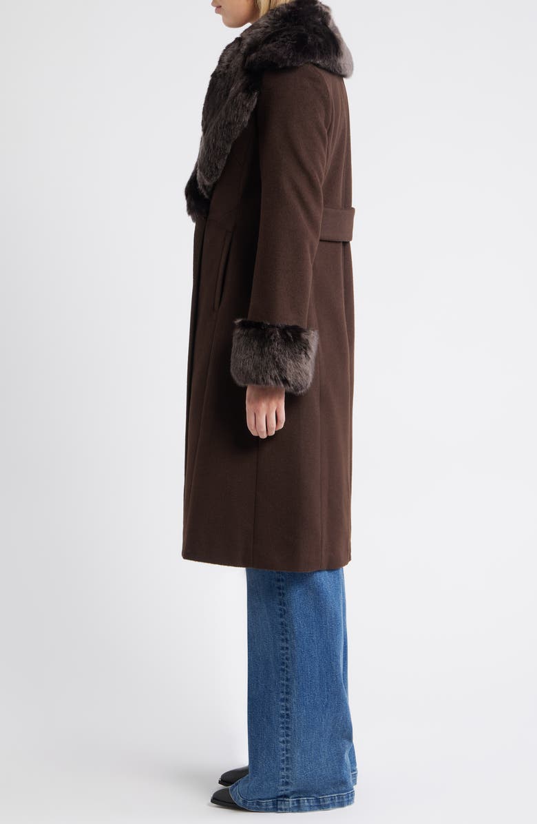 Via Spiga Double Breasted Wool Blend Coat with Faux Fur Trim, Alternate, color, Chocolate