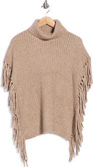 T Tahari Fringe Trim Turtleneck Sweater