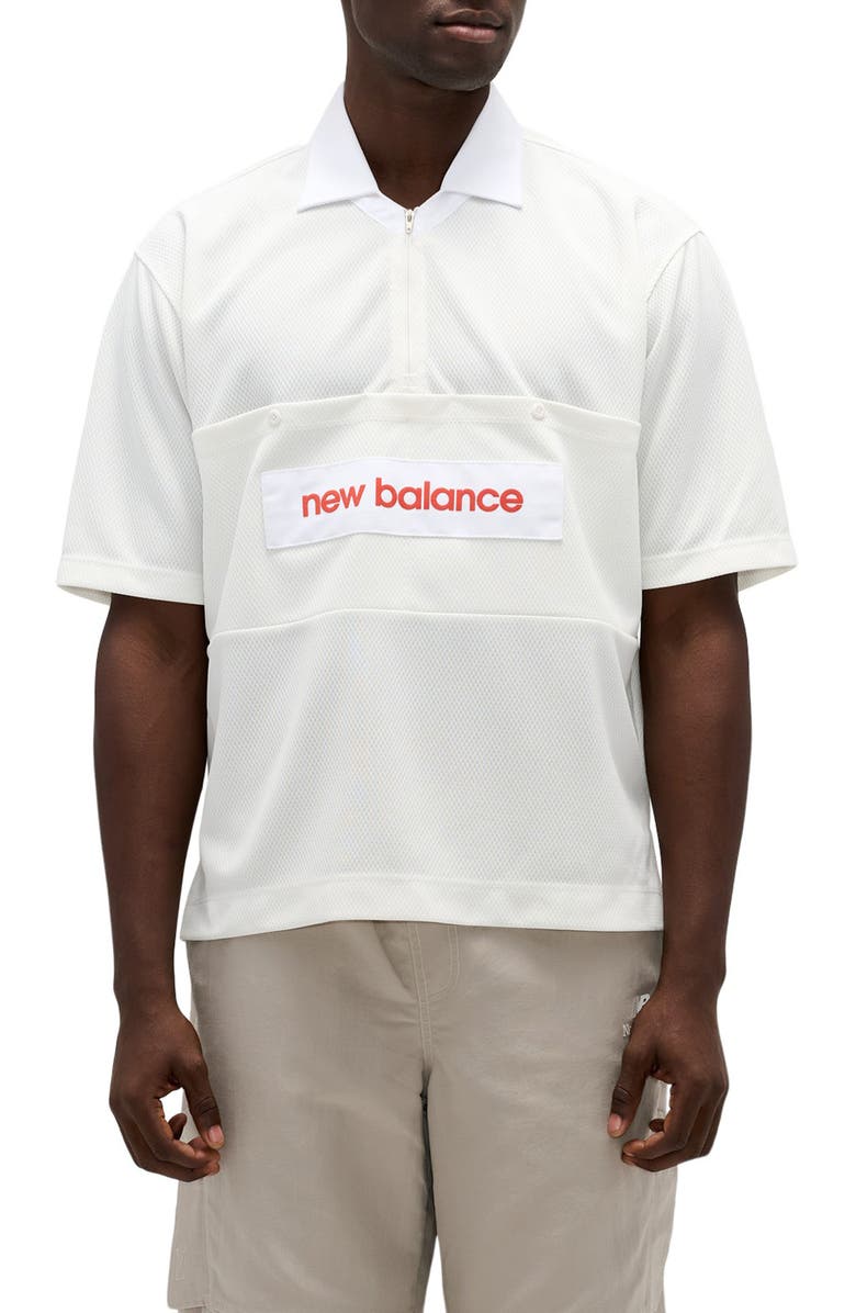 New Balance Made in USA Relaxed Mesh Zip Polo, Main, color, Sea Salt