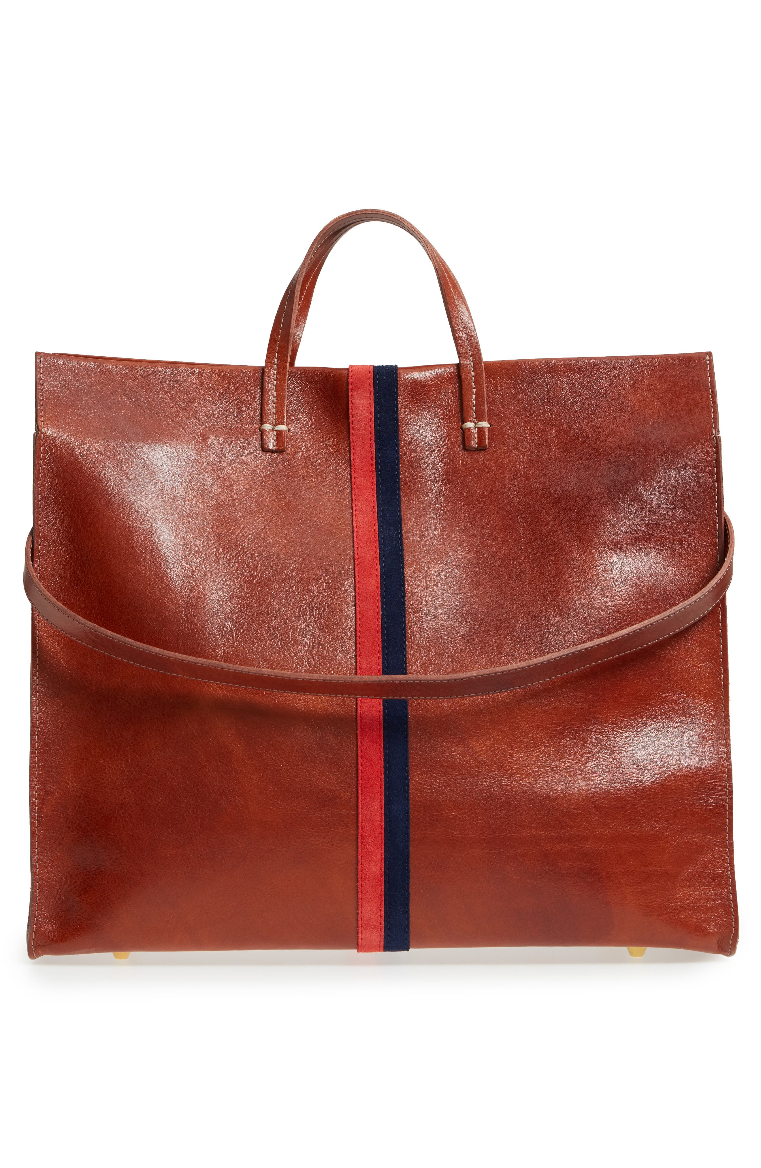 Clare V. Rustic Simple Stripe Leather Tote, Alternate, color, 