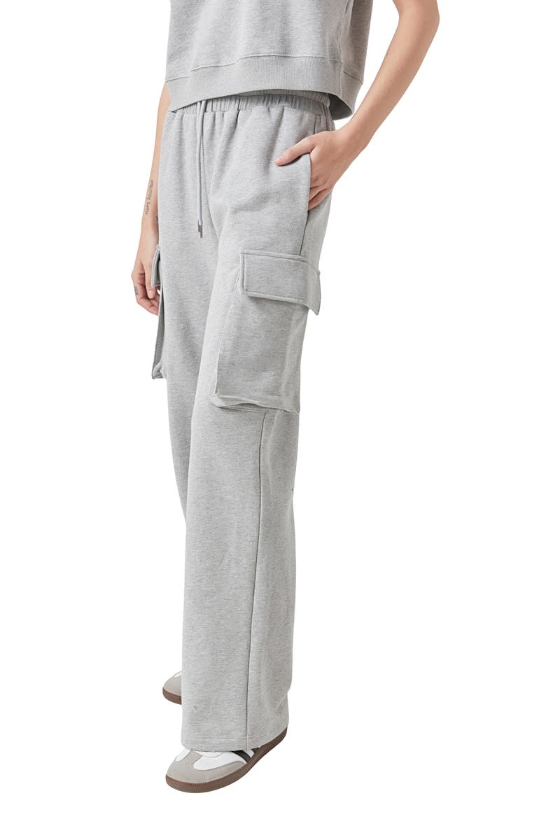 High Waist Wide Leg Cargo Sweatpants, Alternate, color, DARK HEATHER GREY