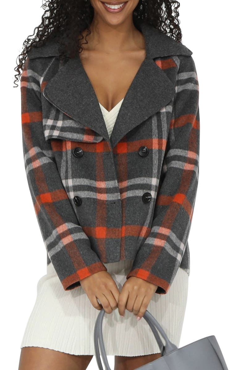 Belle & Bloom I'm Yours Plaid Wool Blend Peacoat, Alternate, color, Charcoal Plaid