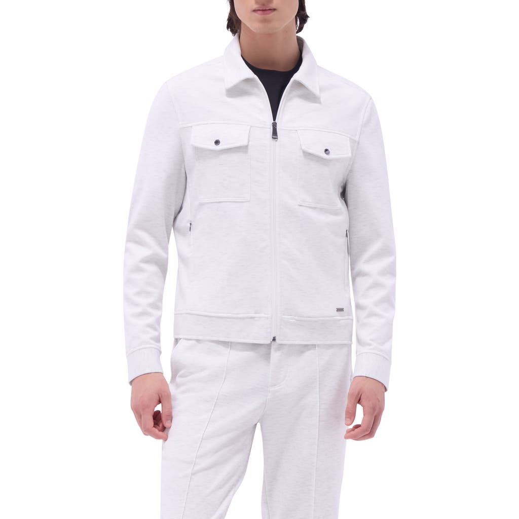Bugatchi Soft Touch Zip Knit Shirt Jacket In Chalk