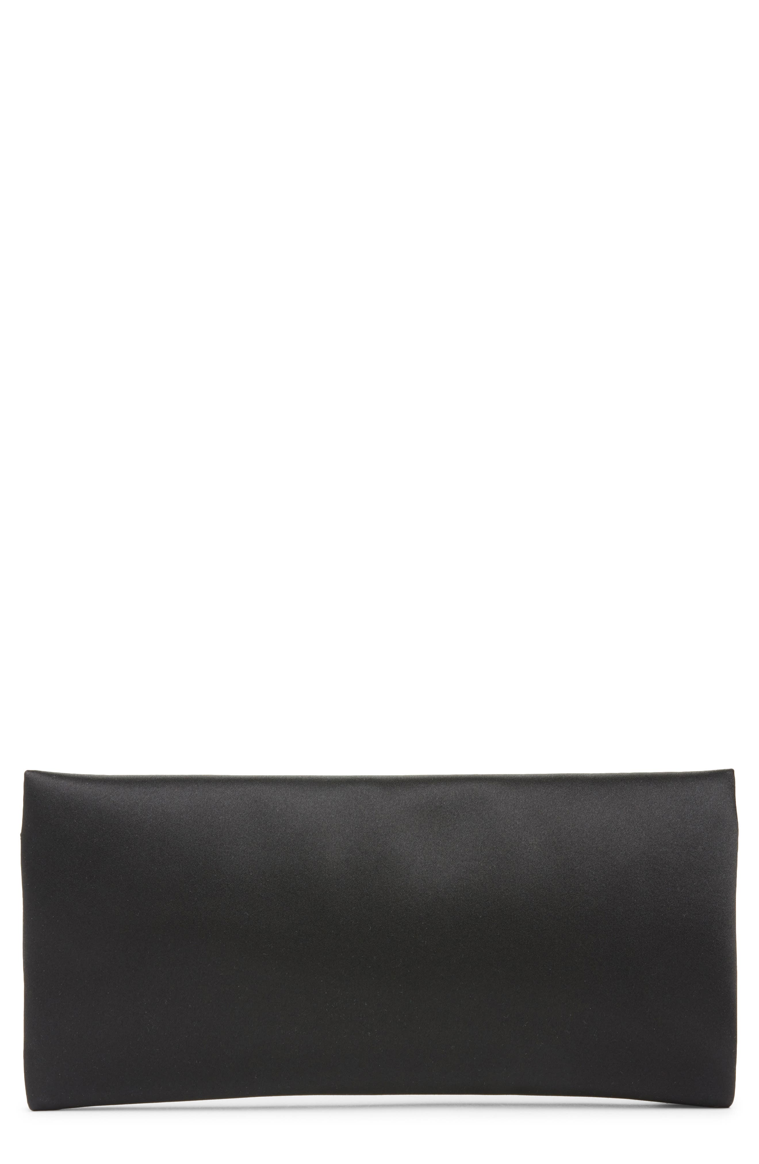 Saint Laurent Satin Soft Clutch, Main, color, Noir