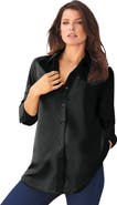 Roaman's Plus Size Kate Long Sleeve Easy Cotton-Blend Button-Front Shirt