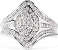 Haus of Brilliance 14K White Gold 3/4 Cttw Round and Baguette cut Diamond Cluster Ring