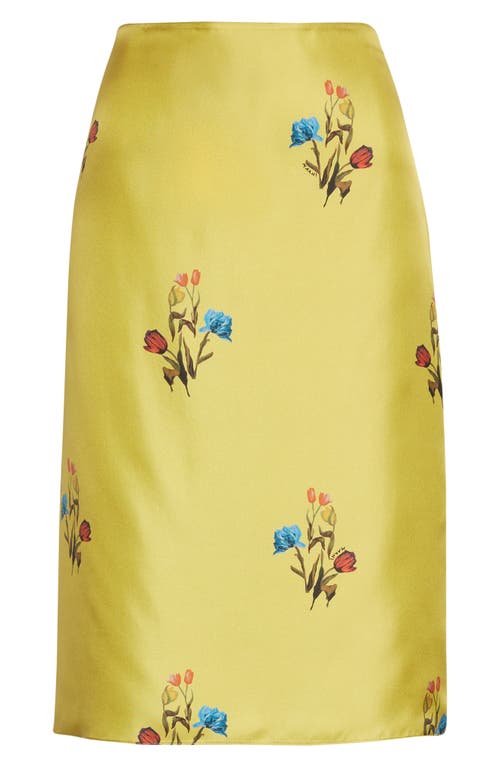 Marni Tulip Print Pleated Silk Twill Midi Skirt In Yellow