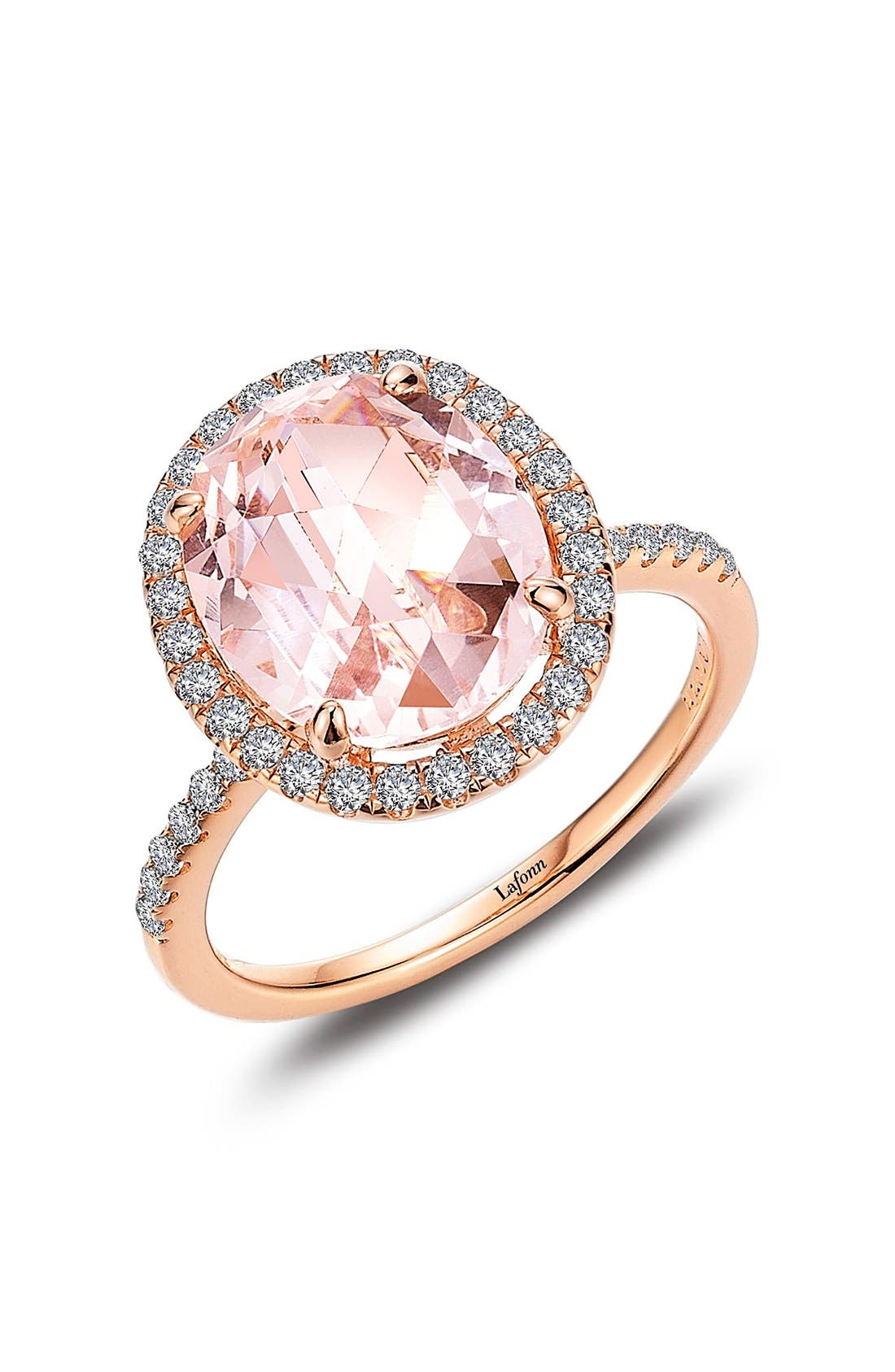 Simulated Morganite Simulated Diamond Halo Ring (Women) | Nordstromrack