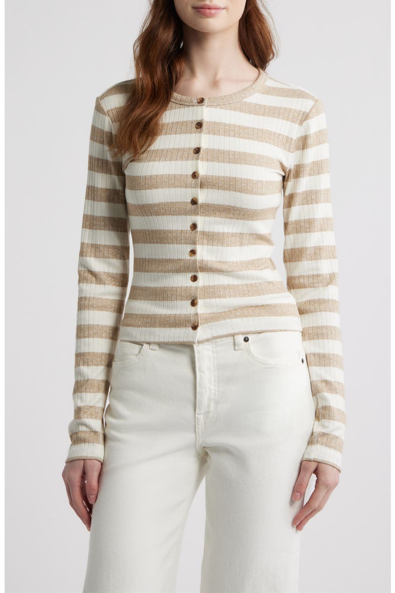 Stripe Rib Cardigan, Main, color, TOFFEE
