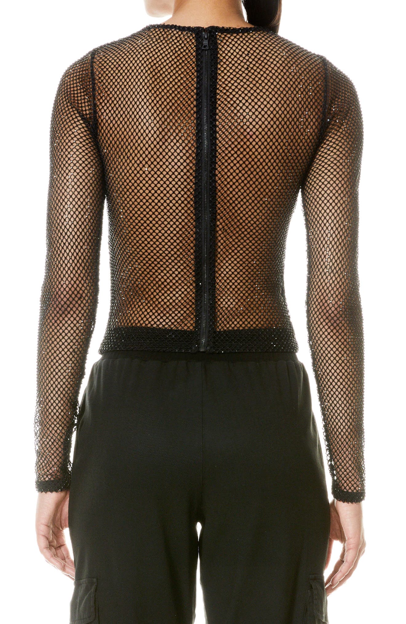 Delaina Mesh & Bead Embellished Long Sleeve Crop Top - image 2