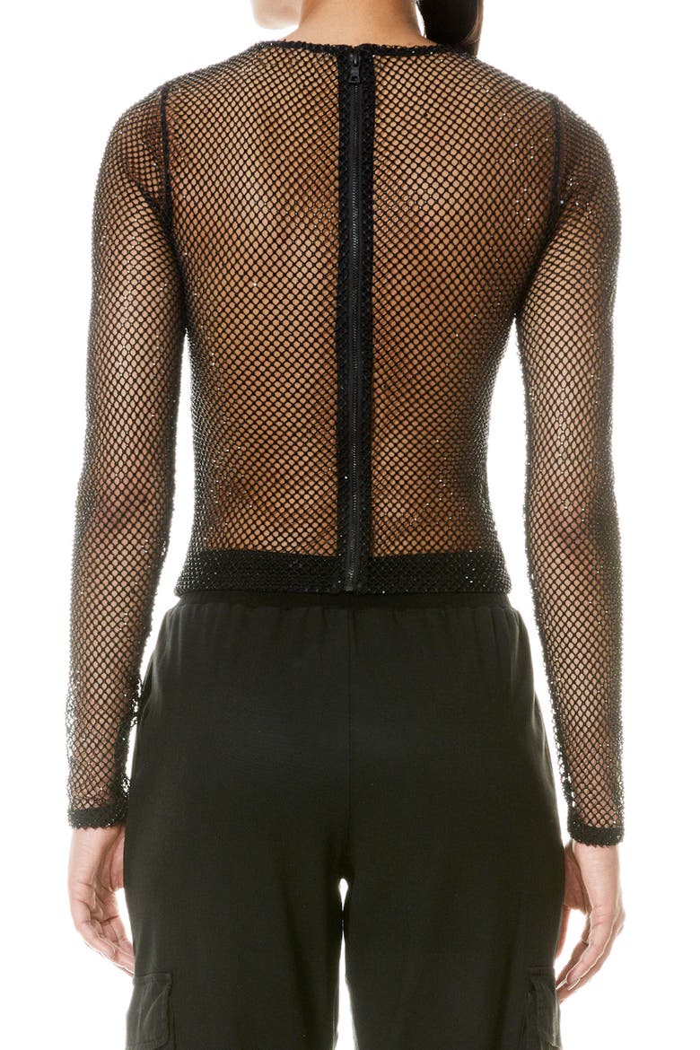 Delaina Mesh & Bead Embellished Long Sleeve Crop Top, Alternate, color, BLACK