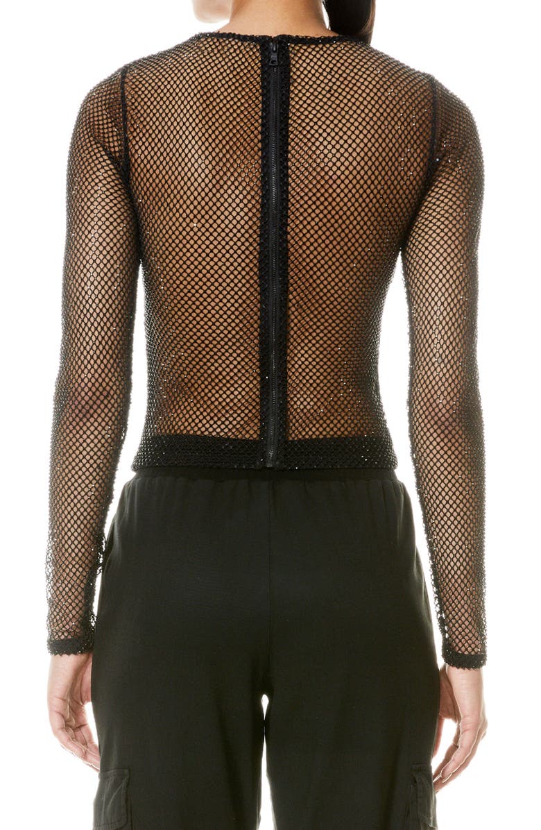 Alice + Olivia Delaina Mesh & Bead Embellished Long Sleeve Crop Top, Alternate, color, 