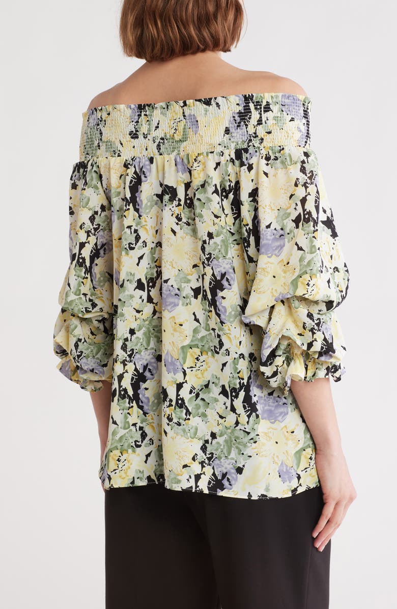 PATRIZIA LUCA Floral Print Off the Shoulder Top, Alternate, color, Yellow
