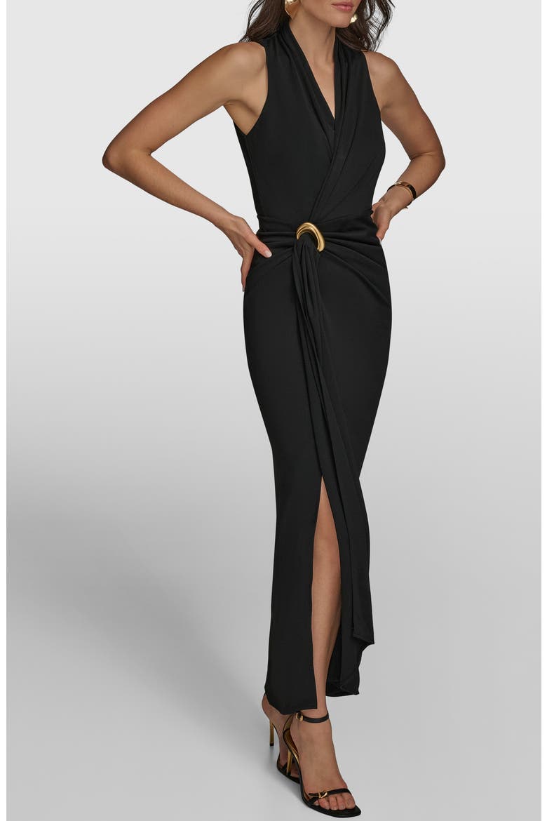 Belt Detail Sheath Maxi Dress, Alternate, color, BLACK