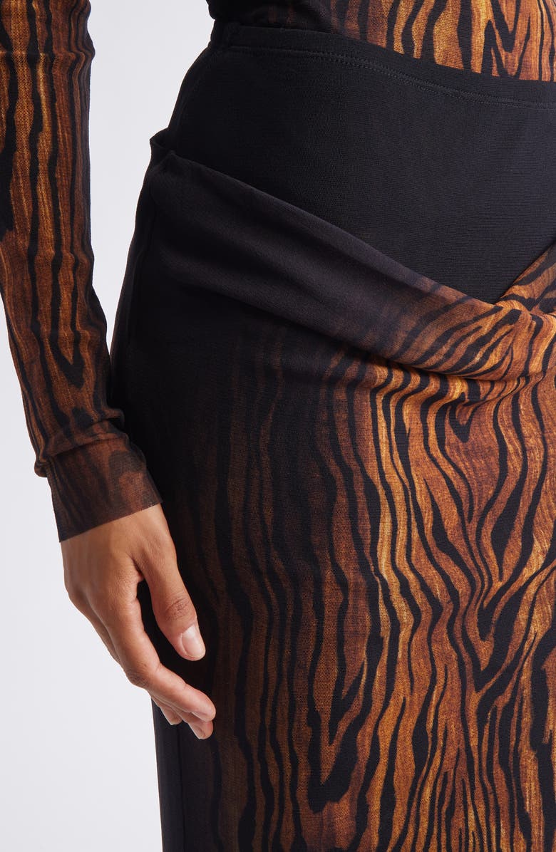 Jean Paul Gaultier Double Layer Wood Print Mesh Midi Skirt, Alternate, color, Black/ Brown