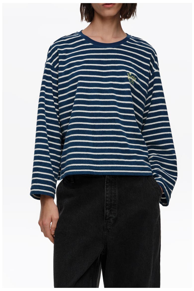 Striped Towel Long Sleeve T-Shirt, Main, color, NAVY