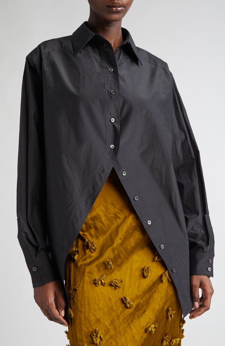 Michael Kors Collection Silk Blend Cutaway Button-Up Shirt, Alternate, color, Black