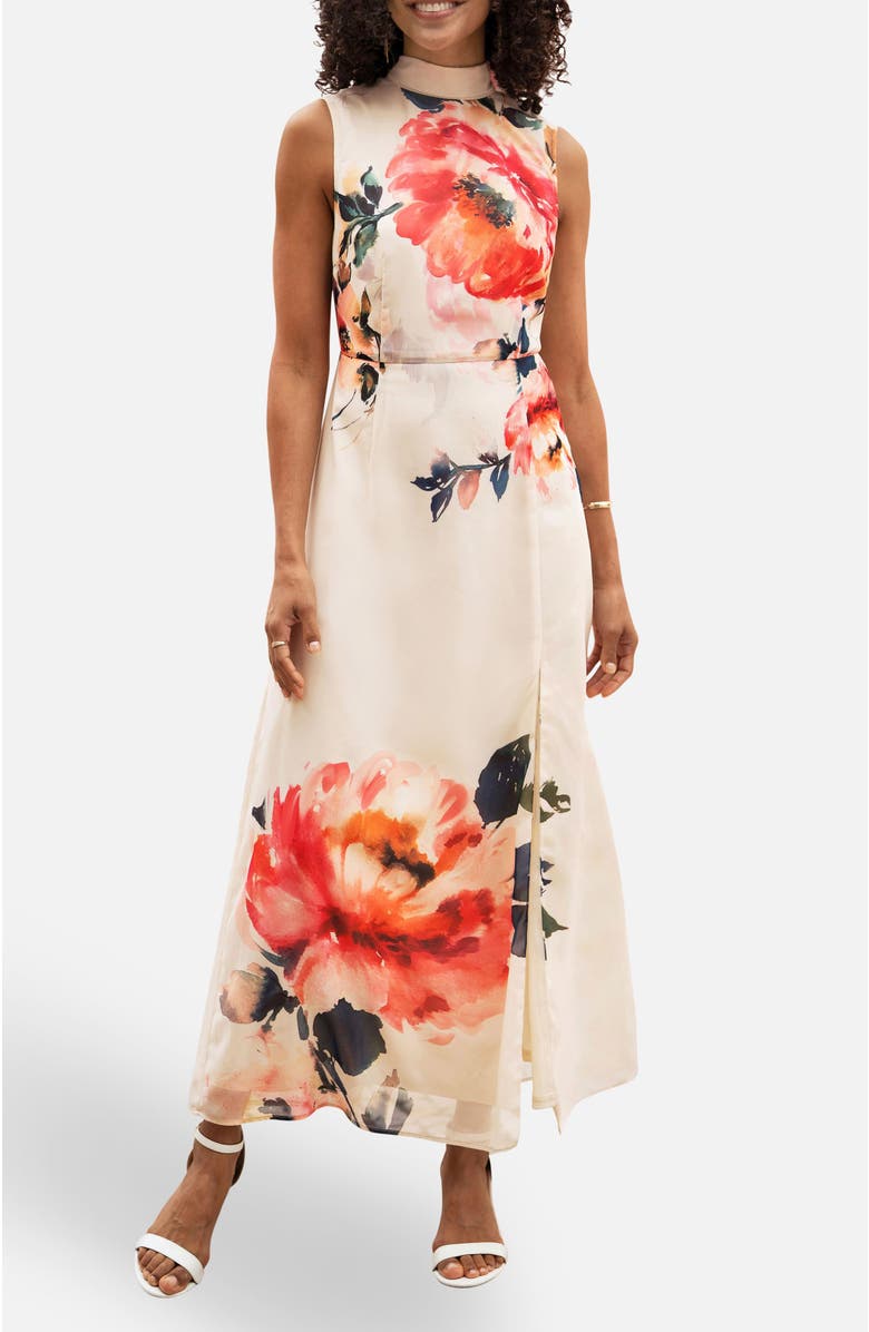 Yumi Flower High Neck Maxi Dress, Alternate, color, Ivory