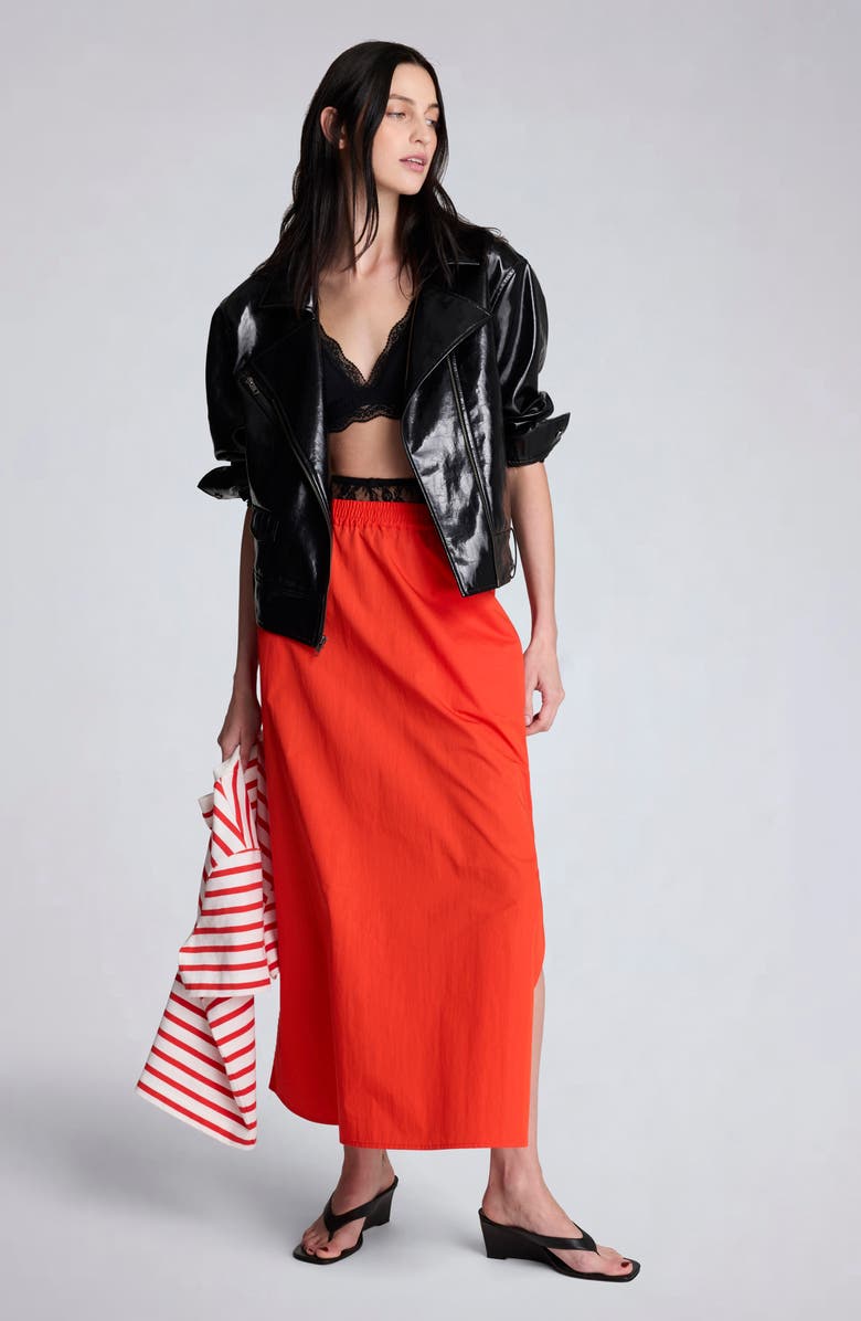 Kenneth Cole Pull On Flare Cotton Blend Maxi Skirt, Alternate, color, Lava Red