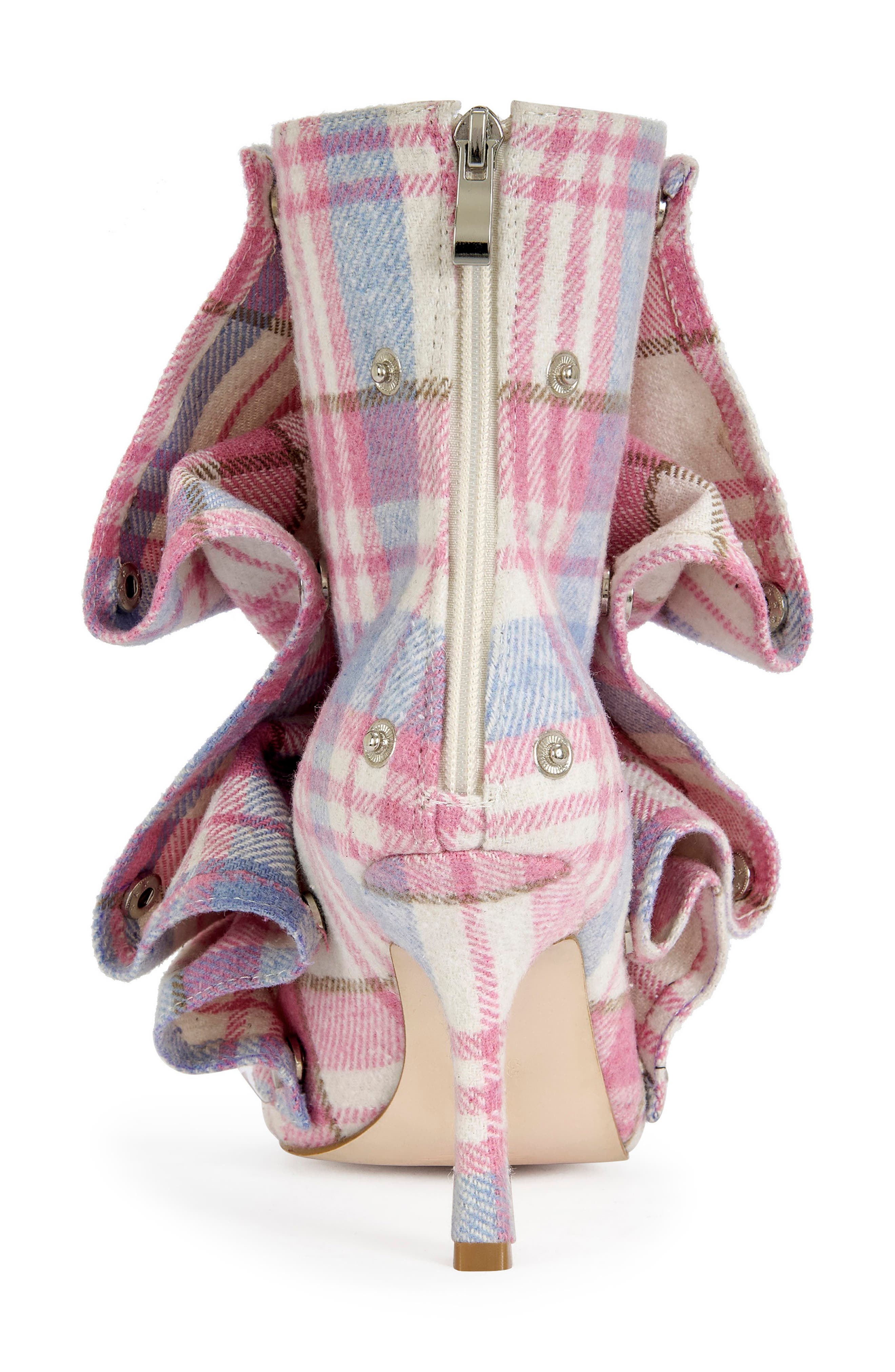 AZALEA WANG Birdsong Open Toe Denim Bootie, Alternate, color, Red