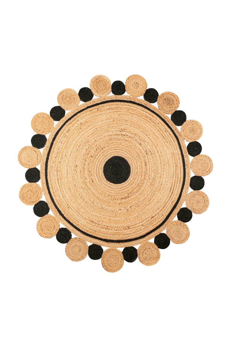 Aurora Two-Tone Jute Hippy Circle Medallion Round Area Rug, Main, color, Black/Natural