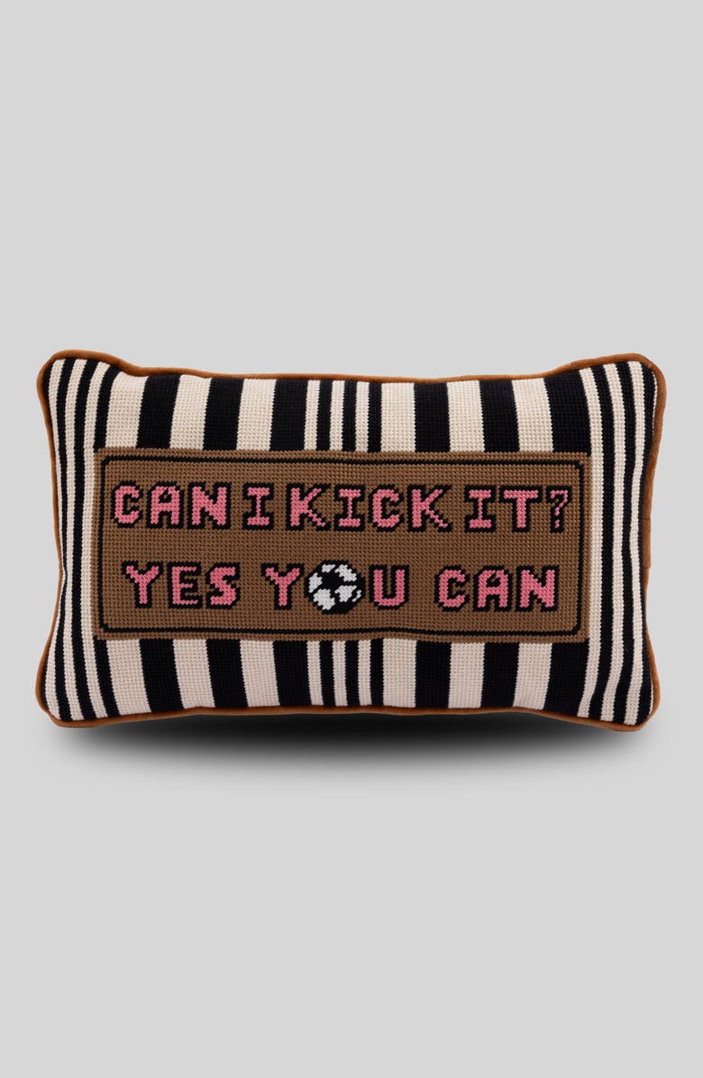 Furbish Can I Kick It Needlepoint Pillow, Main, color, Can I Kick It