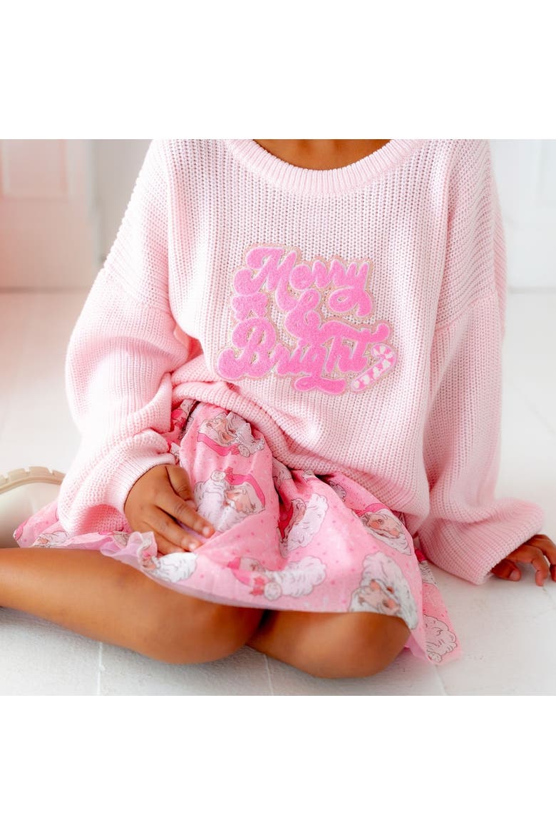 Merry and Bright Patch Christmas Sweater, Alternate, color, Light Pink